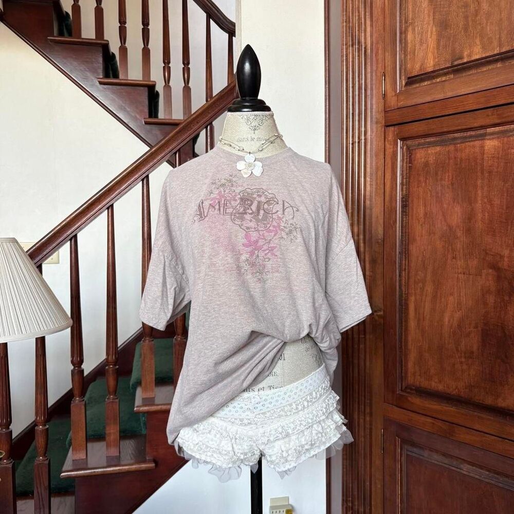 Vtg Junk Food America Brown Pink Text T Shirt